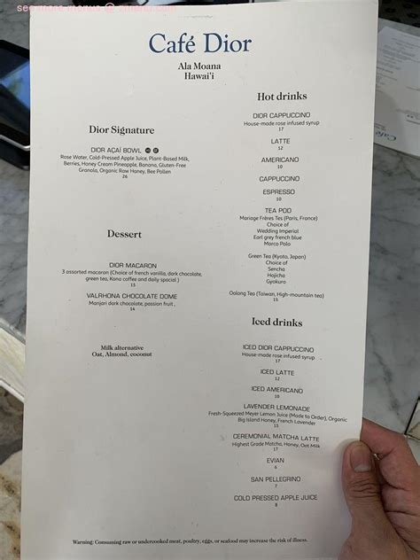 dior cafe menu|cafe dior price list.